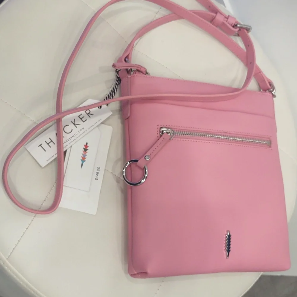 💖Thacker Pink Leather Crossbody Purse Handbag Adjustable Strap Zip Handbag NEW - Picture 7 of 11